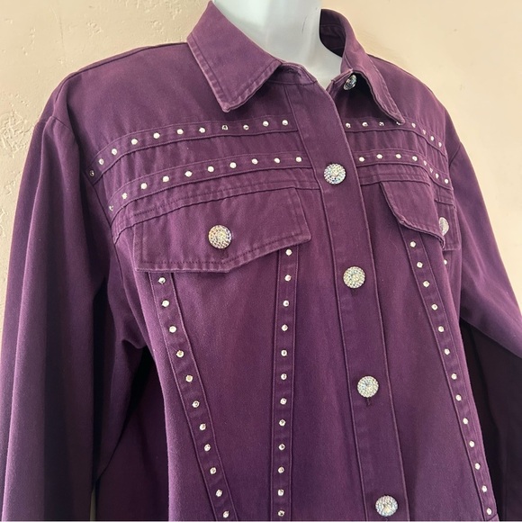 SAINT GERMAIN Paris Vintage Purple Denim Rhinestone Jacket Women's Size L - Picture 5 of 10
